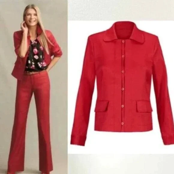 CAbi‎ 5472 Valentine Jacket Sz M Red Linen Blend - Picture 9 of 9